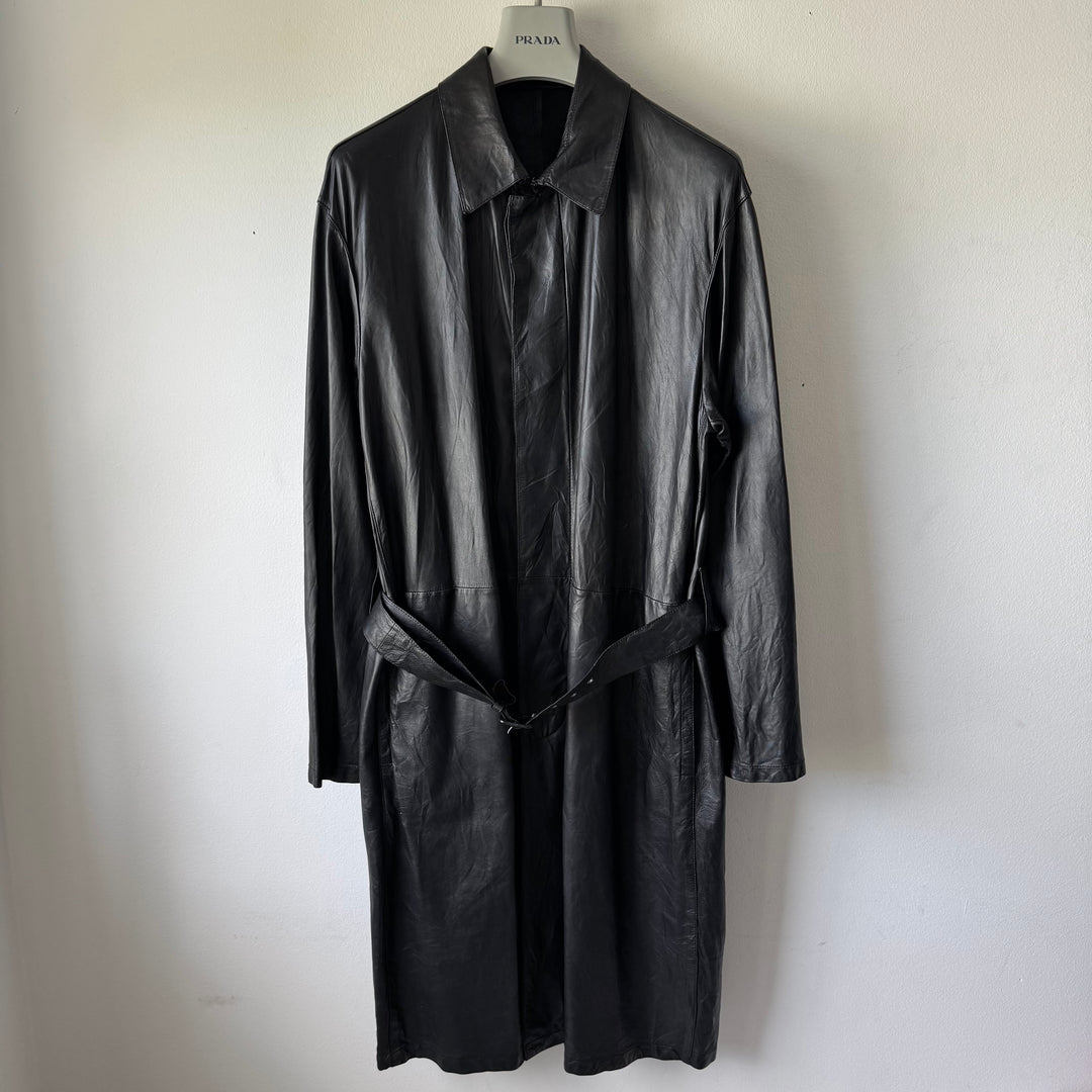 Prada FW2004 Black Lamb Nappa Leather Long Trench Coat