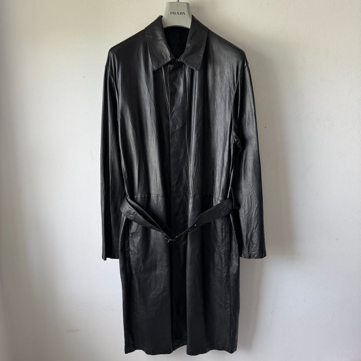 Prada FW2004 Black Lamb Nappa Leather Long Trench Coat