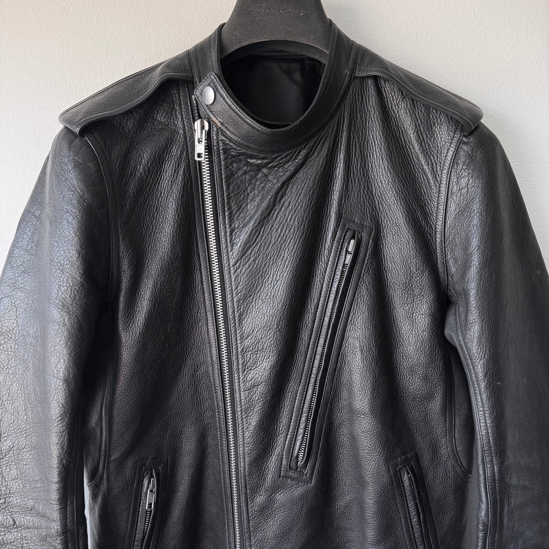 Rick Owens SS2016 Black Heavy Calf Leather Safari Moto Biker Jacket