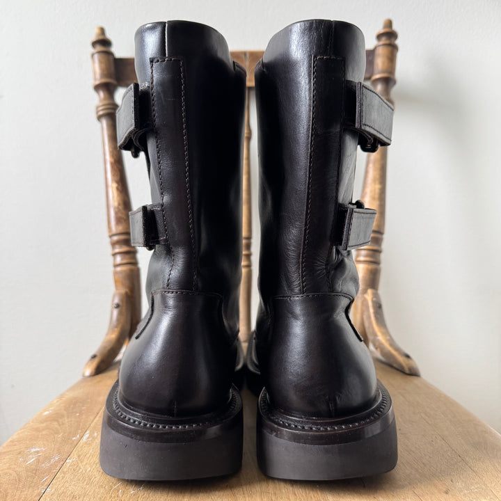 Prada FW1999 Brown Army/Military Velcro Strap Leather Boots