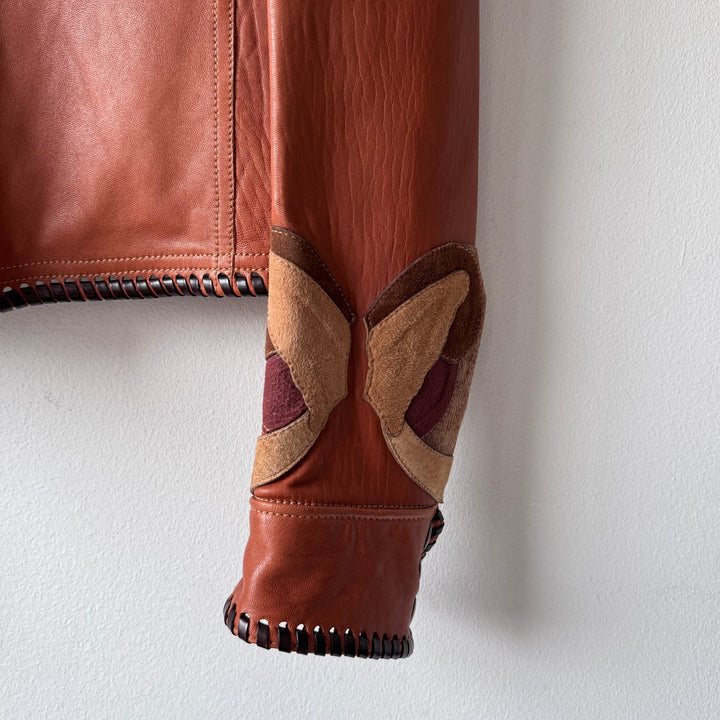 Gucci By Tom Ford SS2004 Brown Butterfly Patchwork Western Leather Jacket
