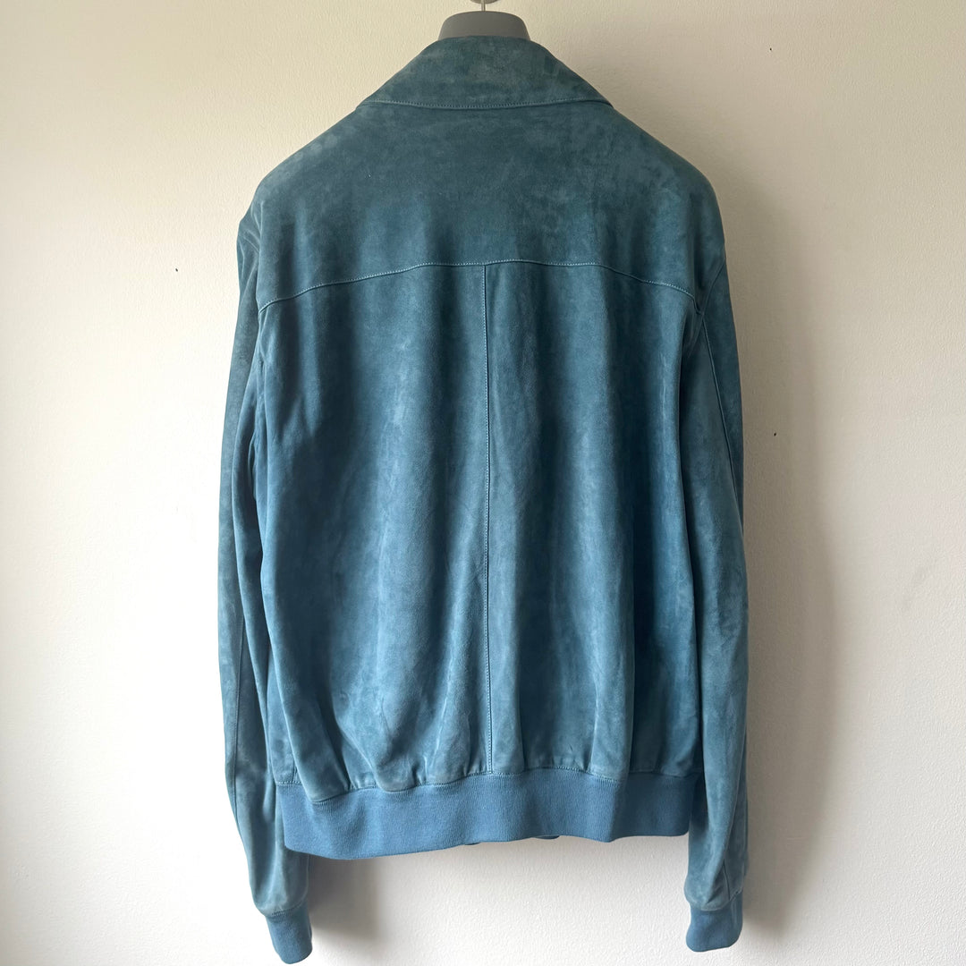 Hermes Blue Nubuck Leather Bomber Jacket