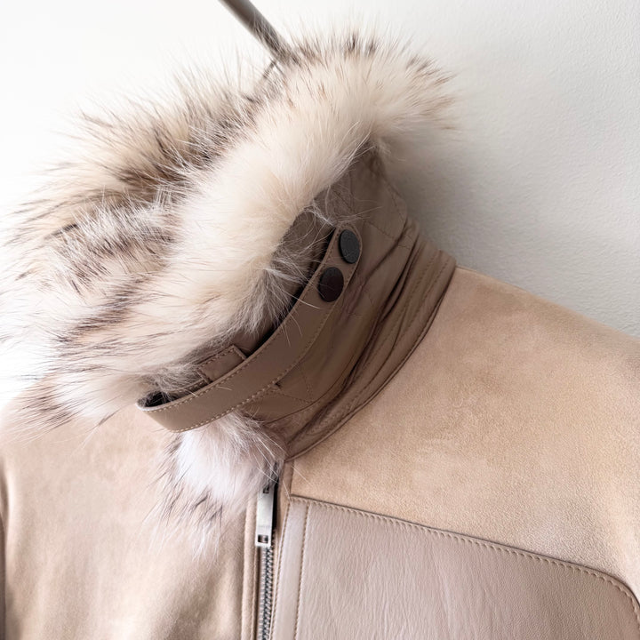 Gucci By Tom Ford 2000's Fox Fur Collar Shearling Leather Bomber Jacket