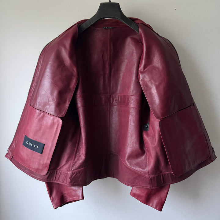 Gucci By Tom Ford FW2004 Burgundy Café Racer Moto Leather Jacket