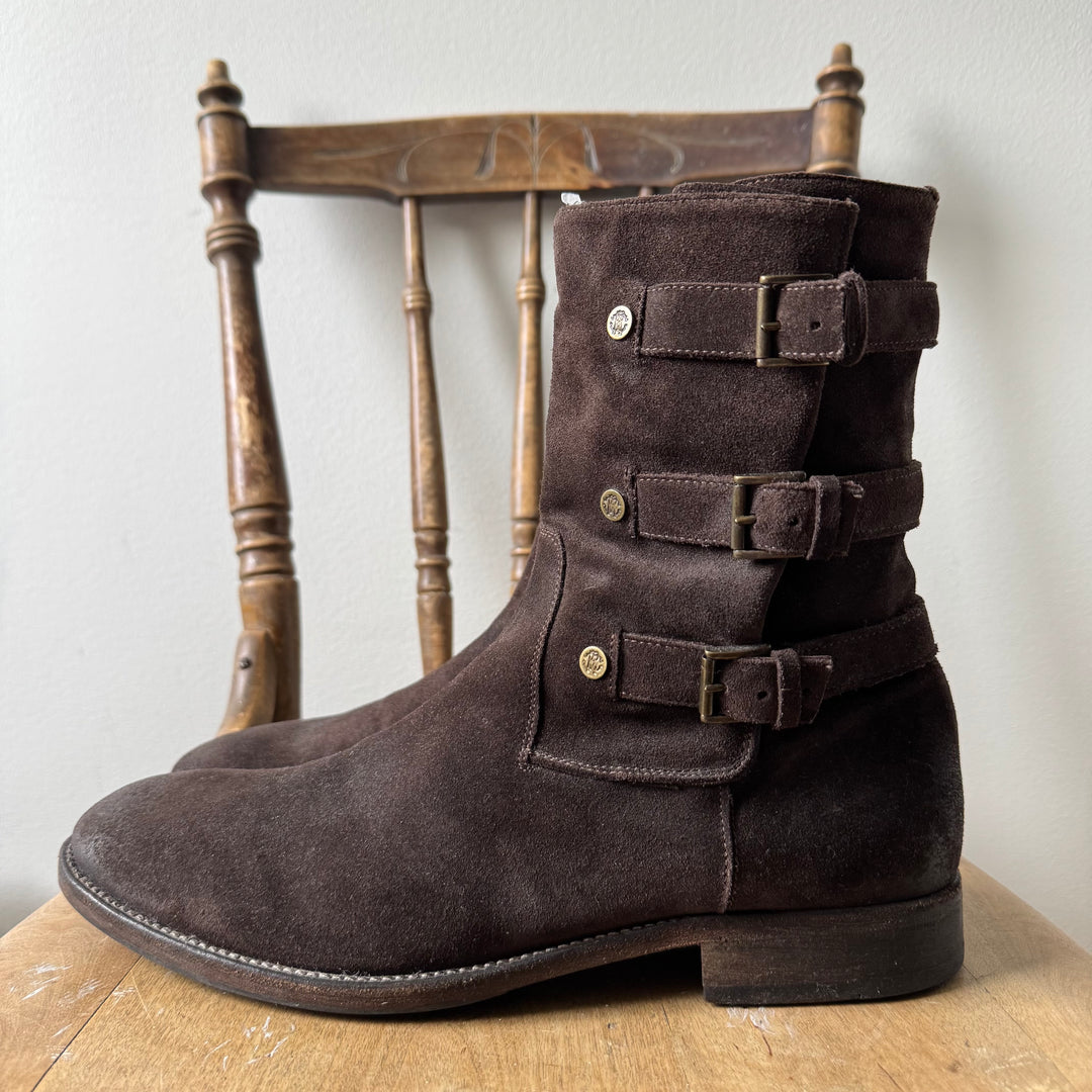 Roberto Cavalli 2000’s Brown Suede Leather Biker Boots