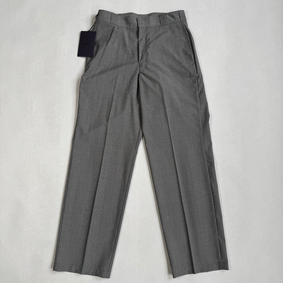 Prada 2024 Main-Line Light Gray Wide Fine Wool Pants