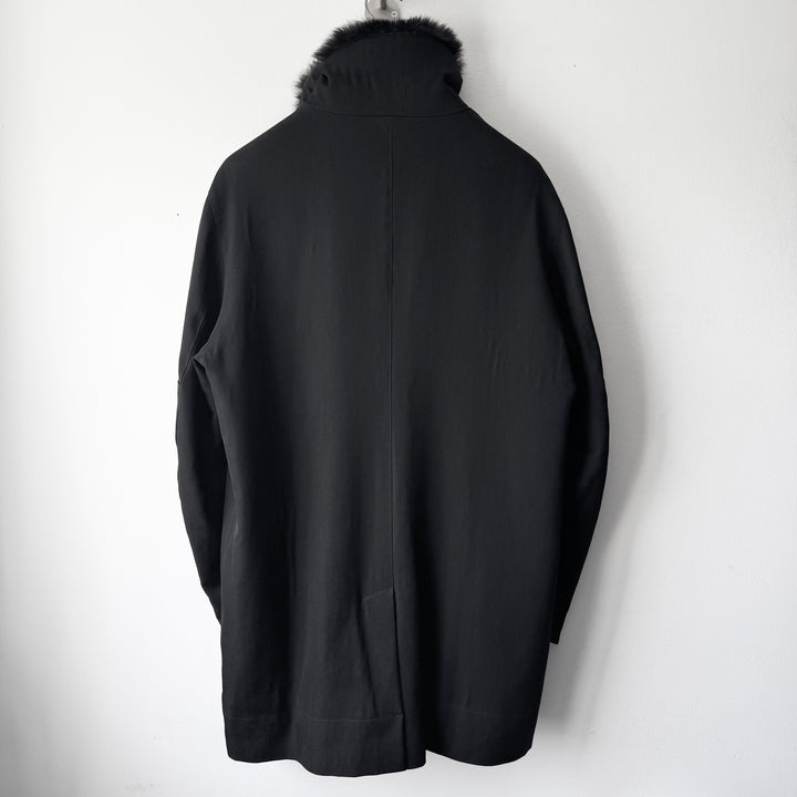 Gucci By Tom Ford FW1999 Black Wool Fur Collar High Neck Coat