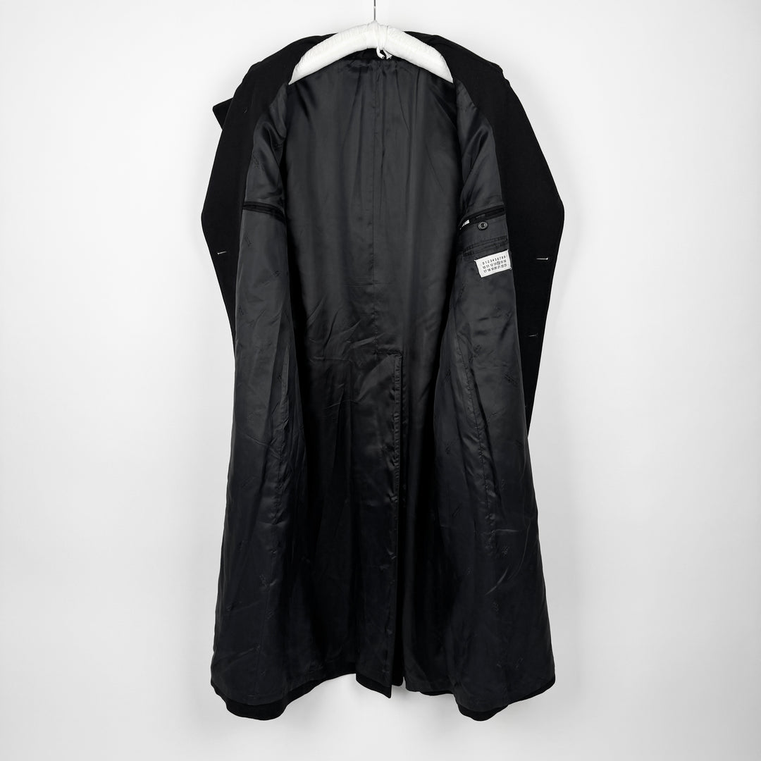 AW2008 Martin Margiela Black Double Breasted Long Military Wool Trench Coat
