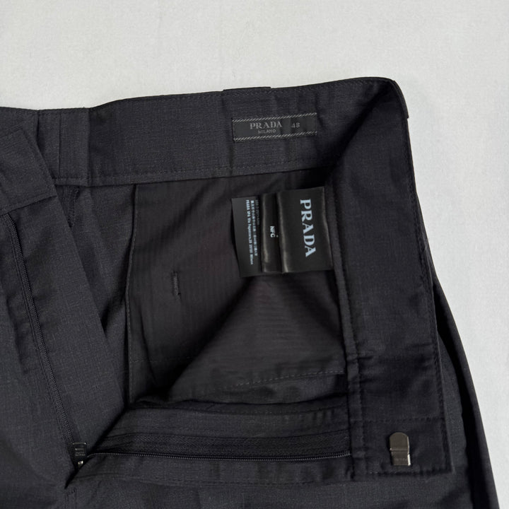 Prada 2022 Mainline Dark Gray Wide Fine Wool Logo Pants