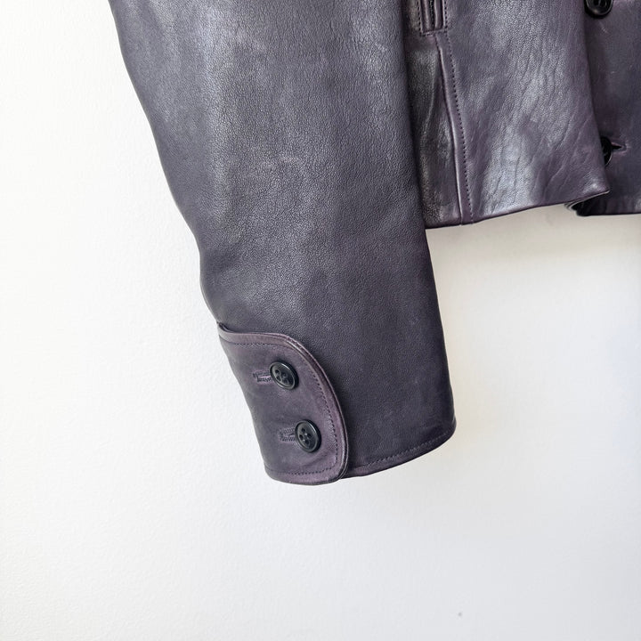 Ann Demeulemeester FW2013 Eggplant Purple High-Neck Leather Jacket