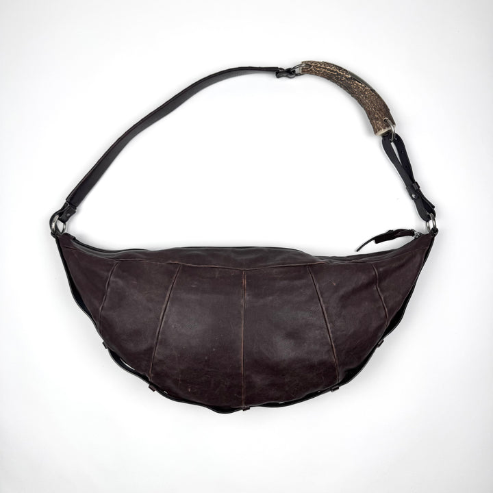Yves Saint Laurent Rive Gauche SS2002 Brown XL Mombasa Leather Croissant Crossbody Bag