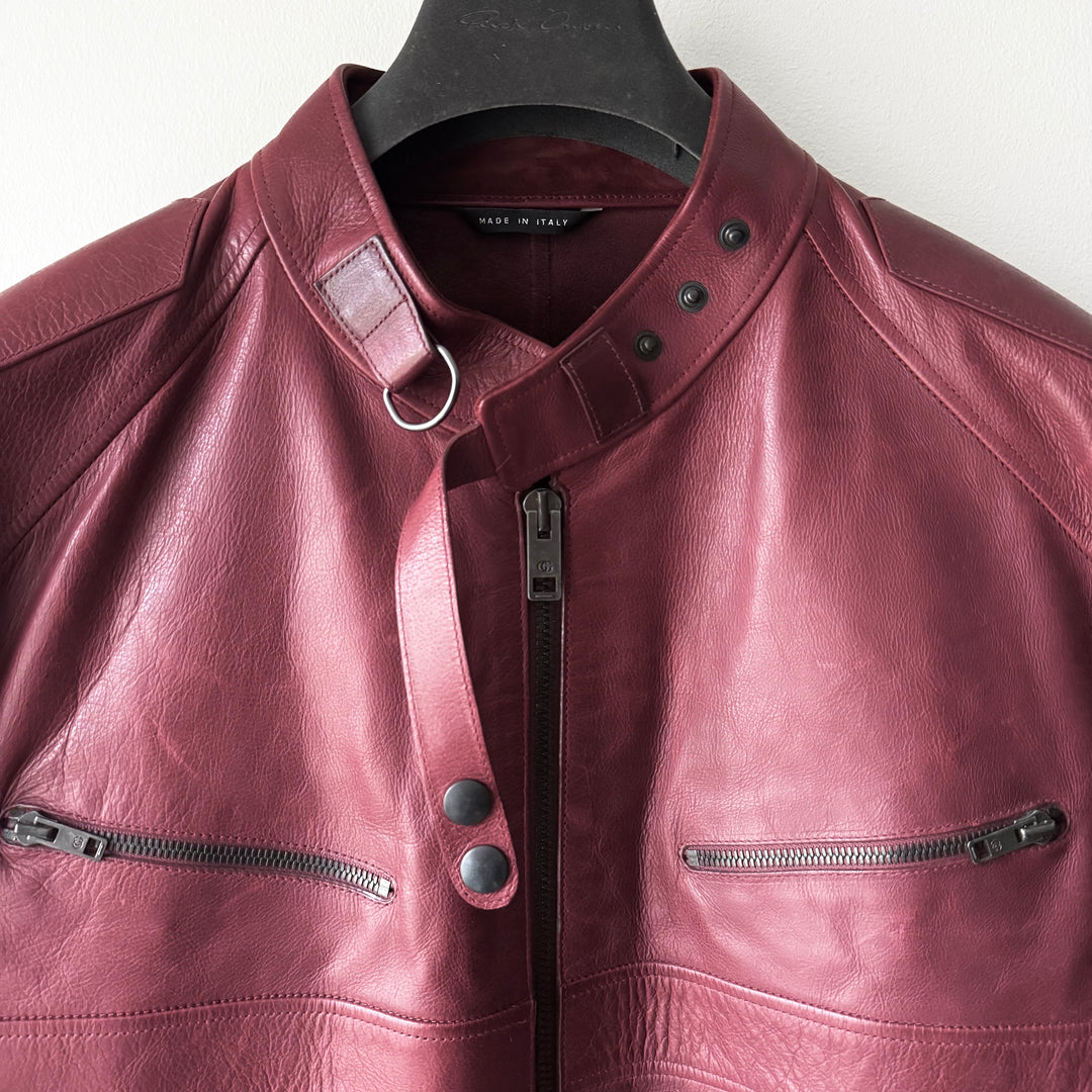 Gucci By Tom Ford FW2004 Burgundy Café Racer Moto Leather Jacket