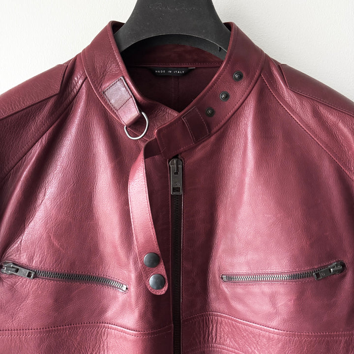 Gucci By Tom Ford FW2004 Burgundy Café Racer Moto Leather Jacket