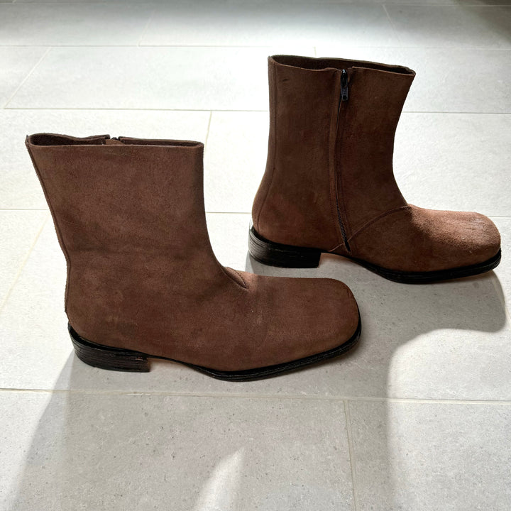 AW2003 Martin Margiela Brown Suede Square Toe Boots