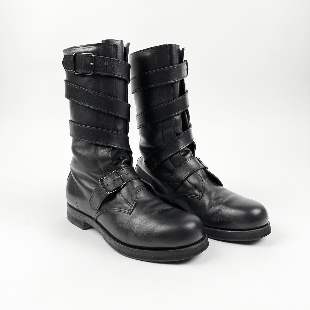 Helmut Lang FW2003 Black Belted Bondage Leather Combat Boots