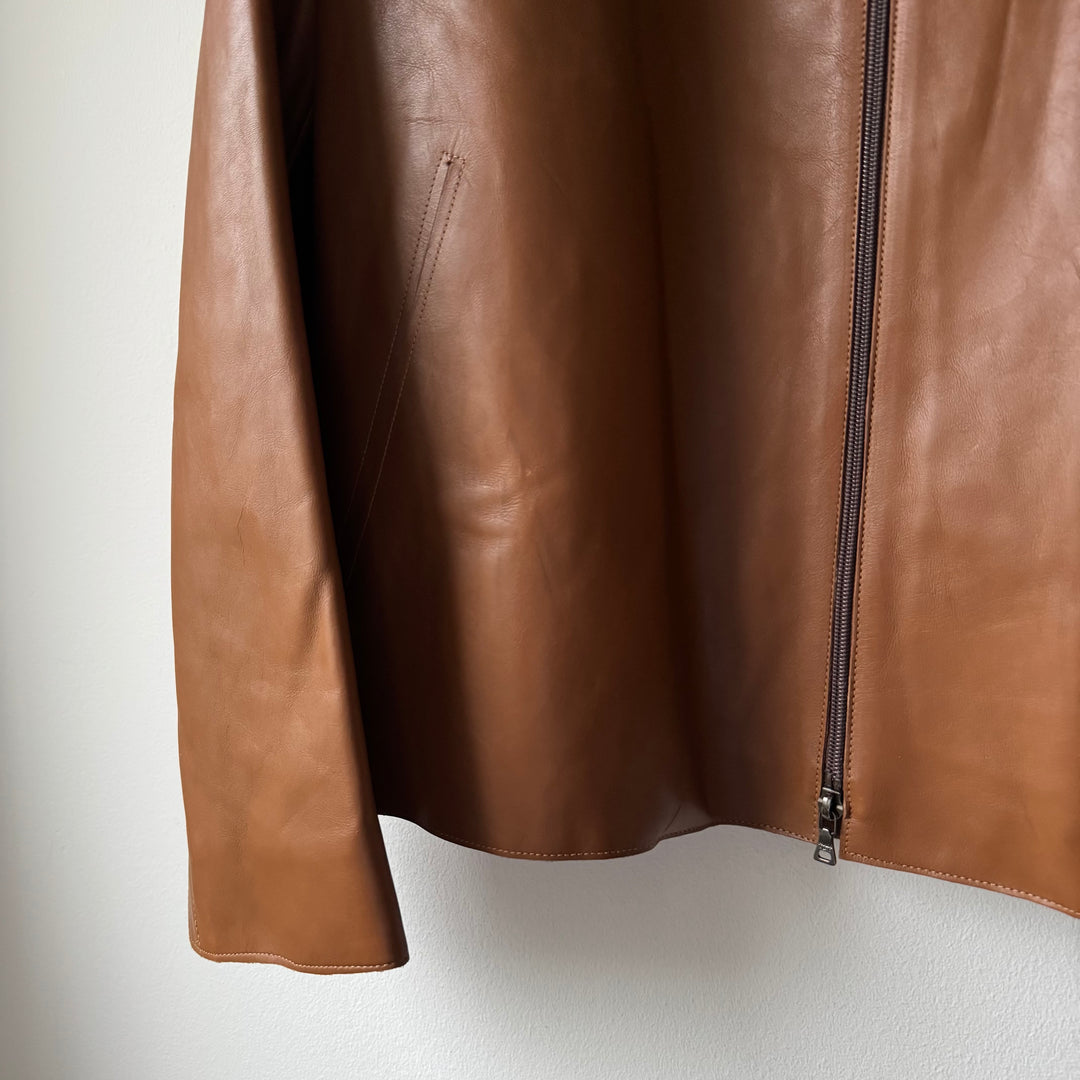 Prada FW2000 Tan Brown Insulated Calf Leather Zip-Up Blouson Jacket