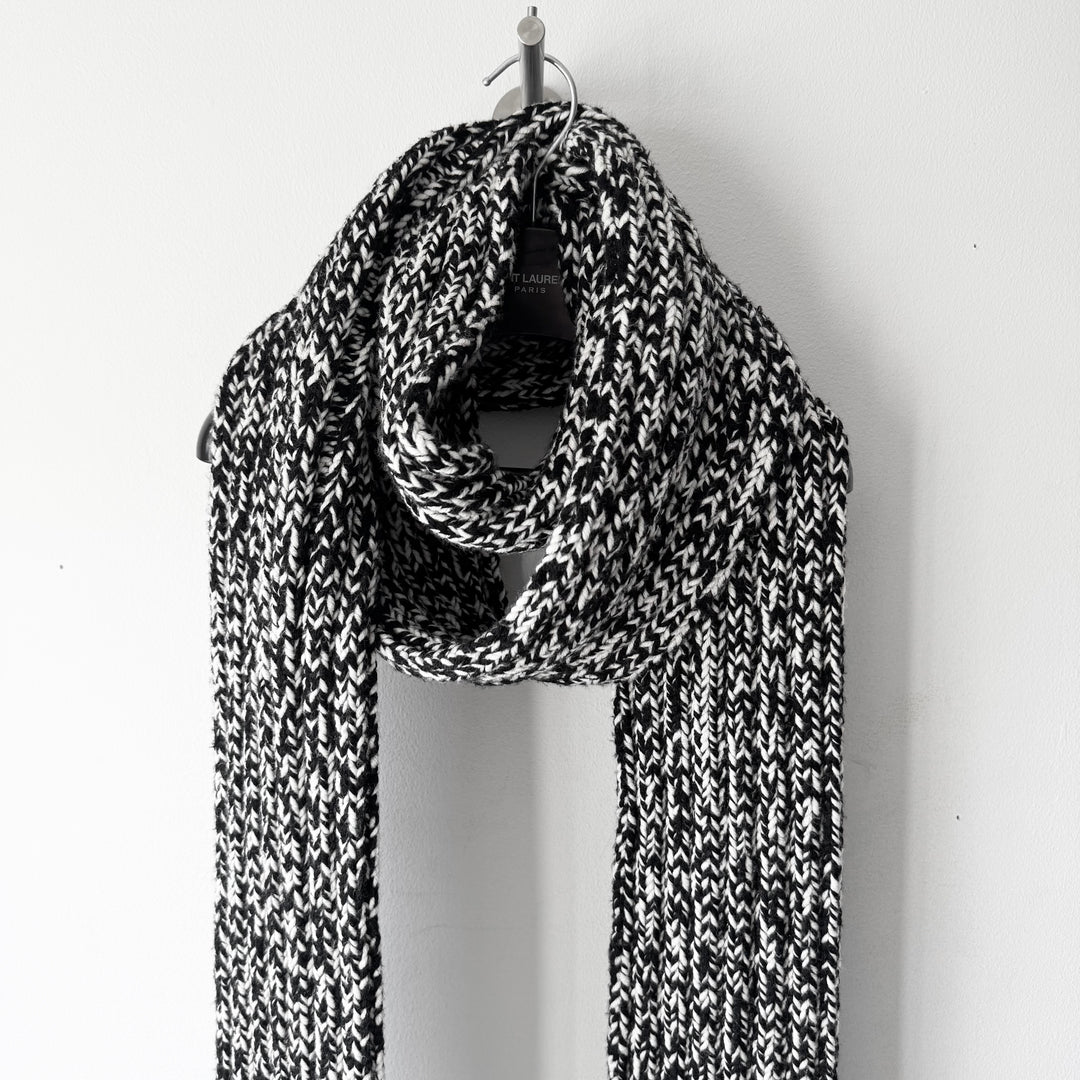 Saint Laurent Black/White Heavy Chunky Knit Wool Scarf