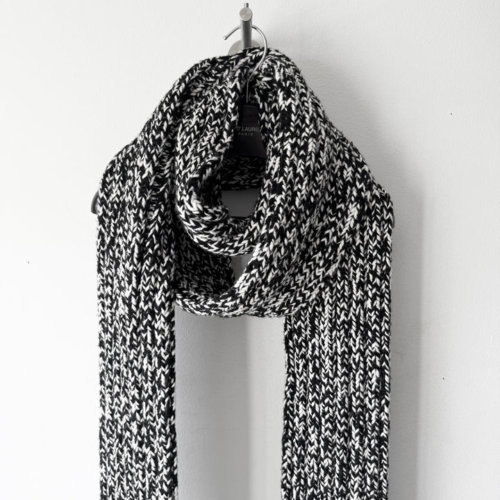 Saint Laurent Black/White Heavy Chunky Knit Wool Scarf