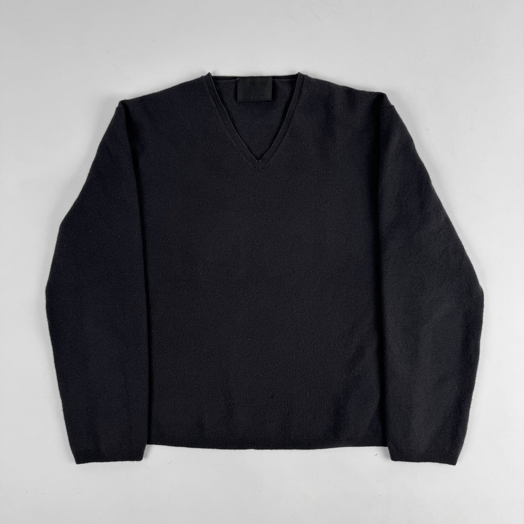 Prada 1990's Dark Gray Wool Knit V-Neck Pullover