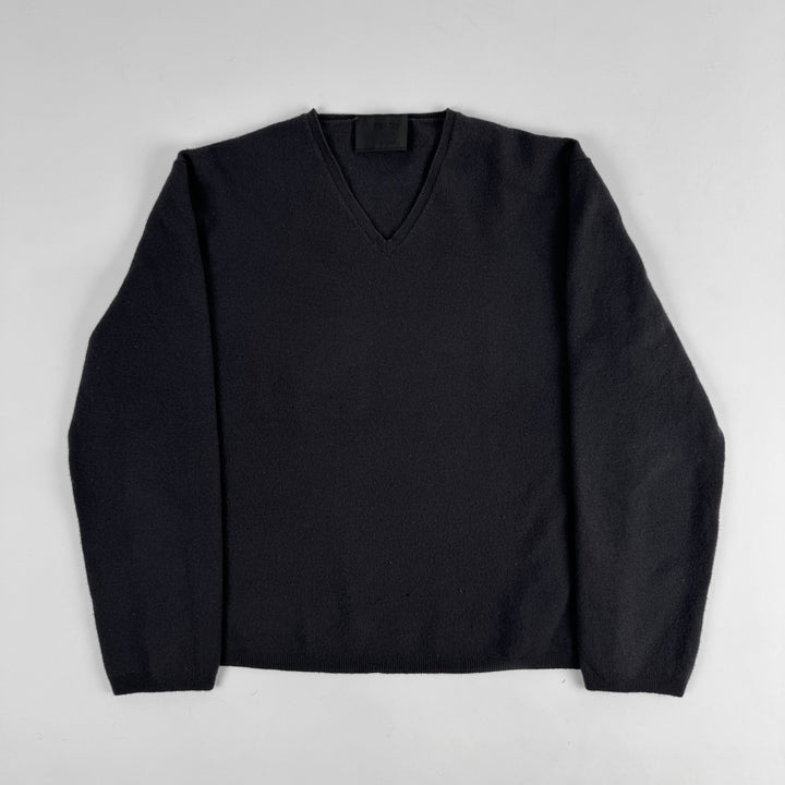 Prada 1990's Dark Gray Wool Knit V-Neck Pullover