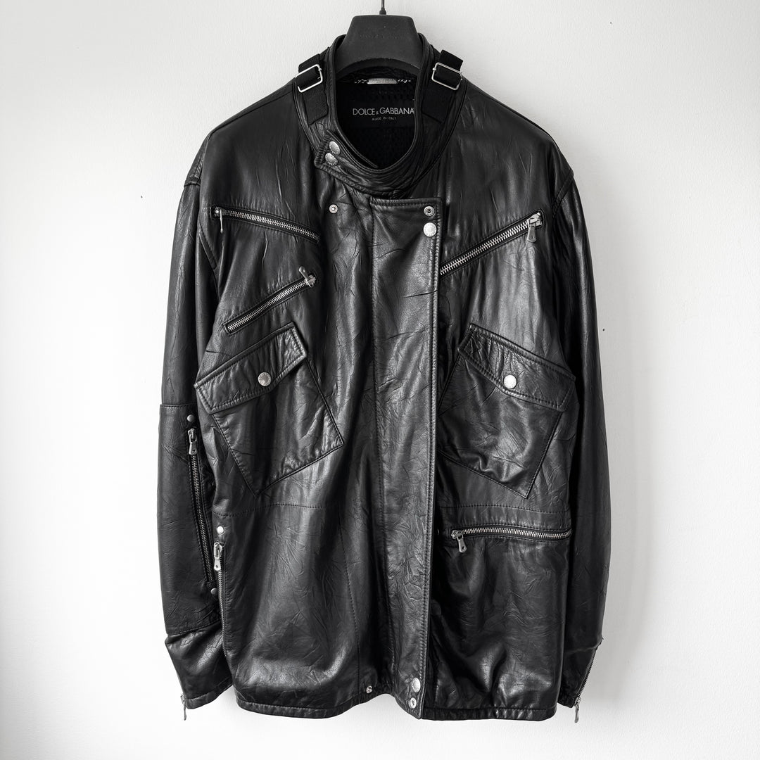Dolce & Gabbana SS2004 Black Multi-Zip Runway Sheep Leather Jacket