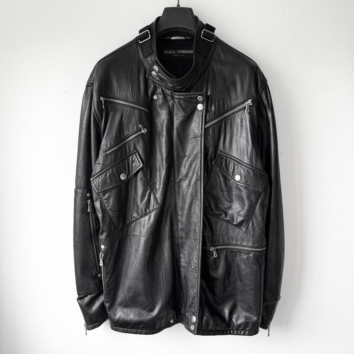 Dolce & Gabbana SS2004 Black Multi-Zip Runway Sheep Leather Jacket
