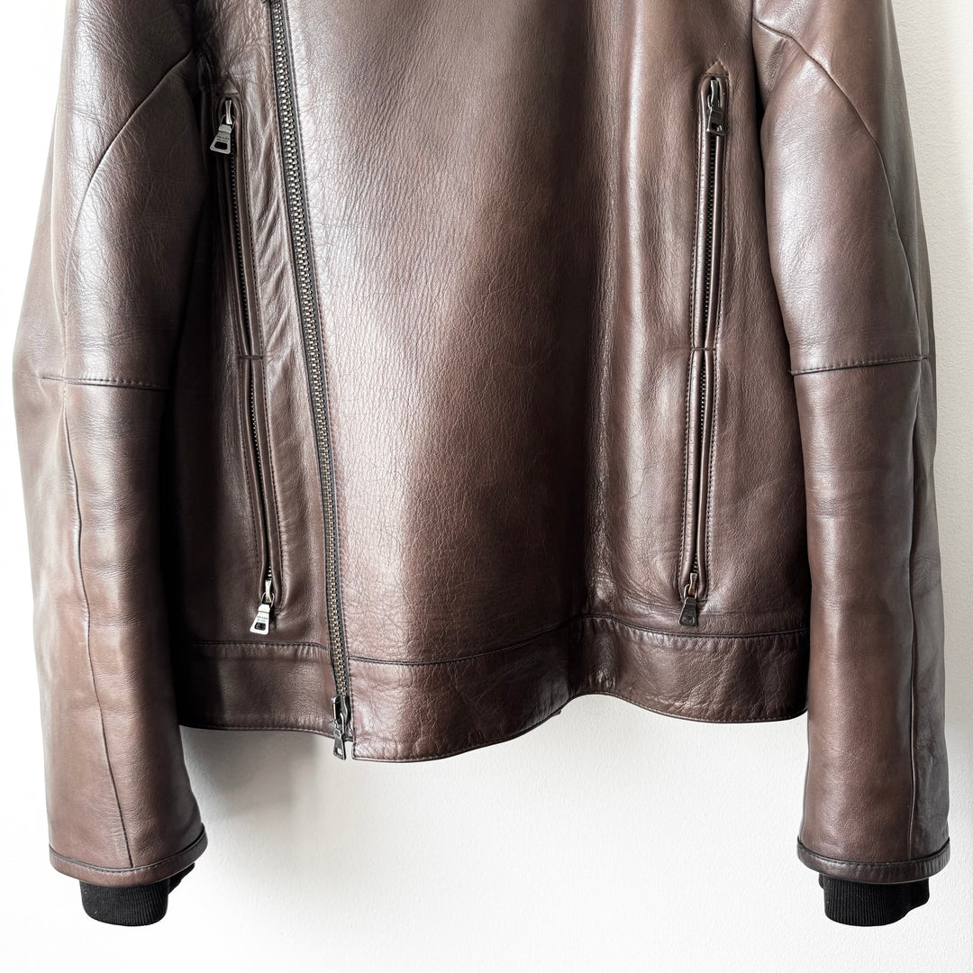 Prada Linea Rossa 2000’s Brown Moto Biker Leather Jacket