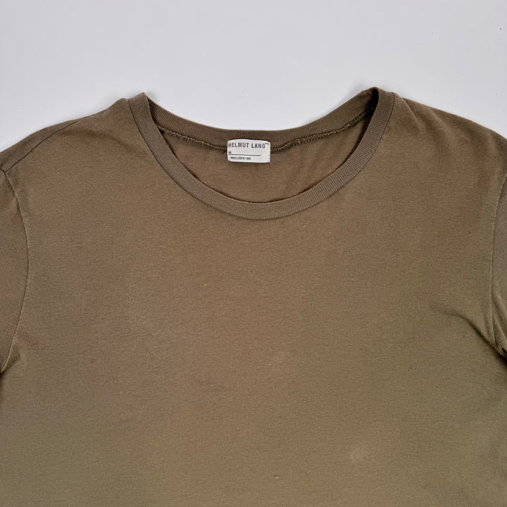 Helmut Lang 1996 Army Green Logo Print Backstage Press T-Shirt