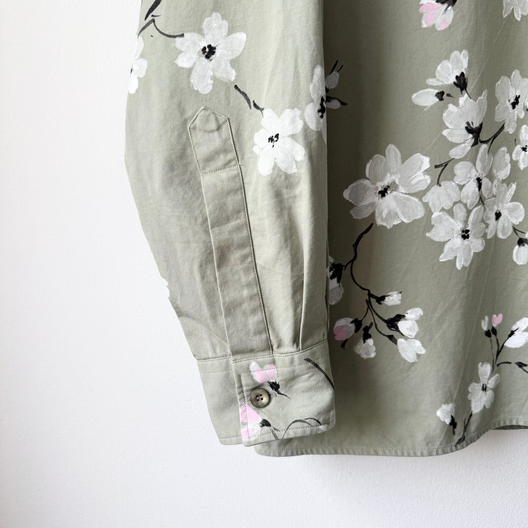 Gucci By Tom Ford SS2003 Cotton Hand Painted Floral Cherry Blossom Military Shirt