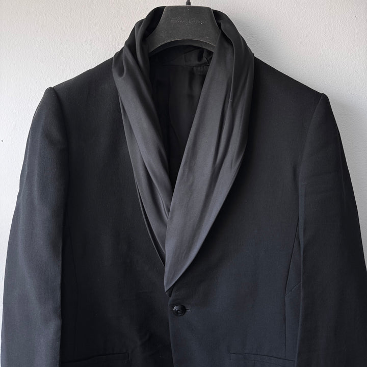 Rick Owens SS2015 Black Wool Silk Shawl Collar Blazer Jacket