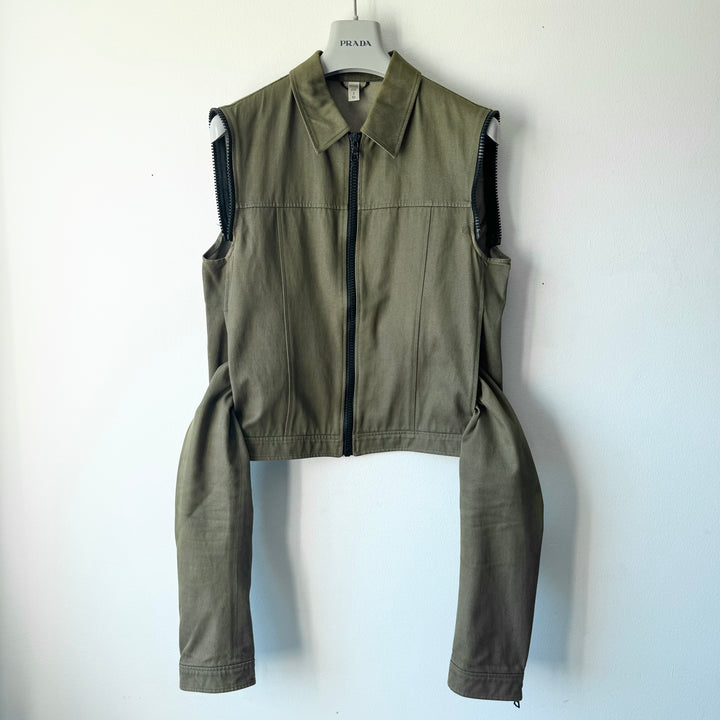 Miu Miu SS2000 Green Cotton Cropped Zip-Up Modular Denim Jacket