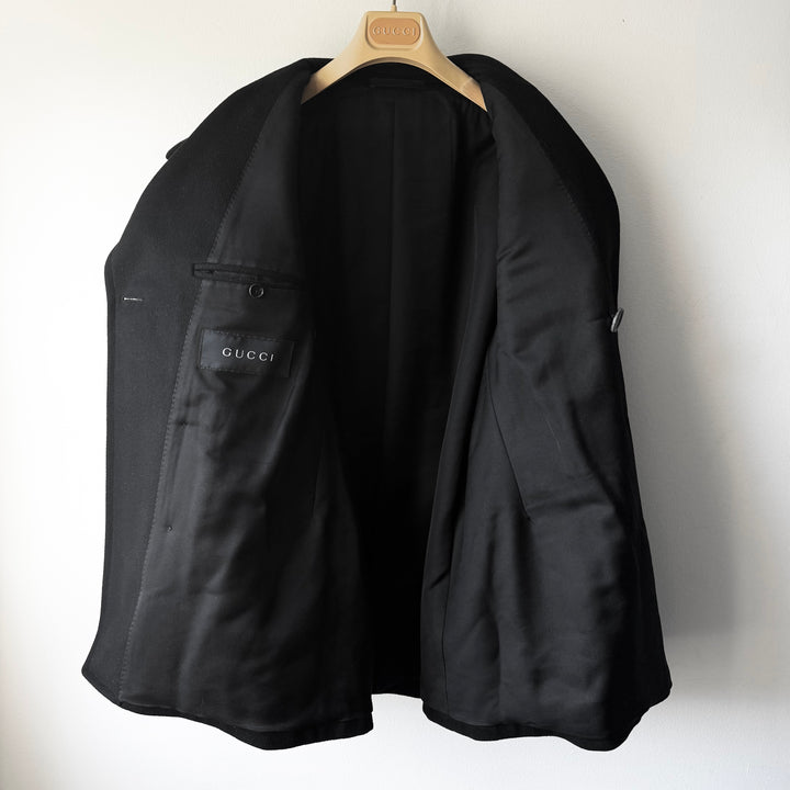 Gucci By Tom Ford FW2003 Black Double Breasted Gold Button Wool Peacoat