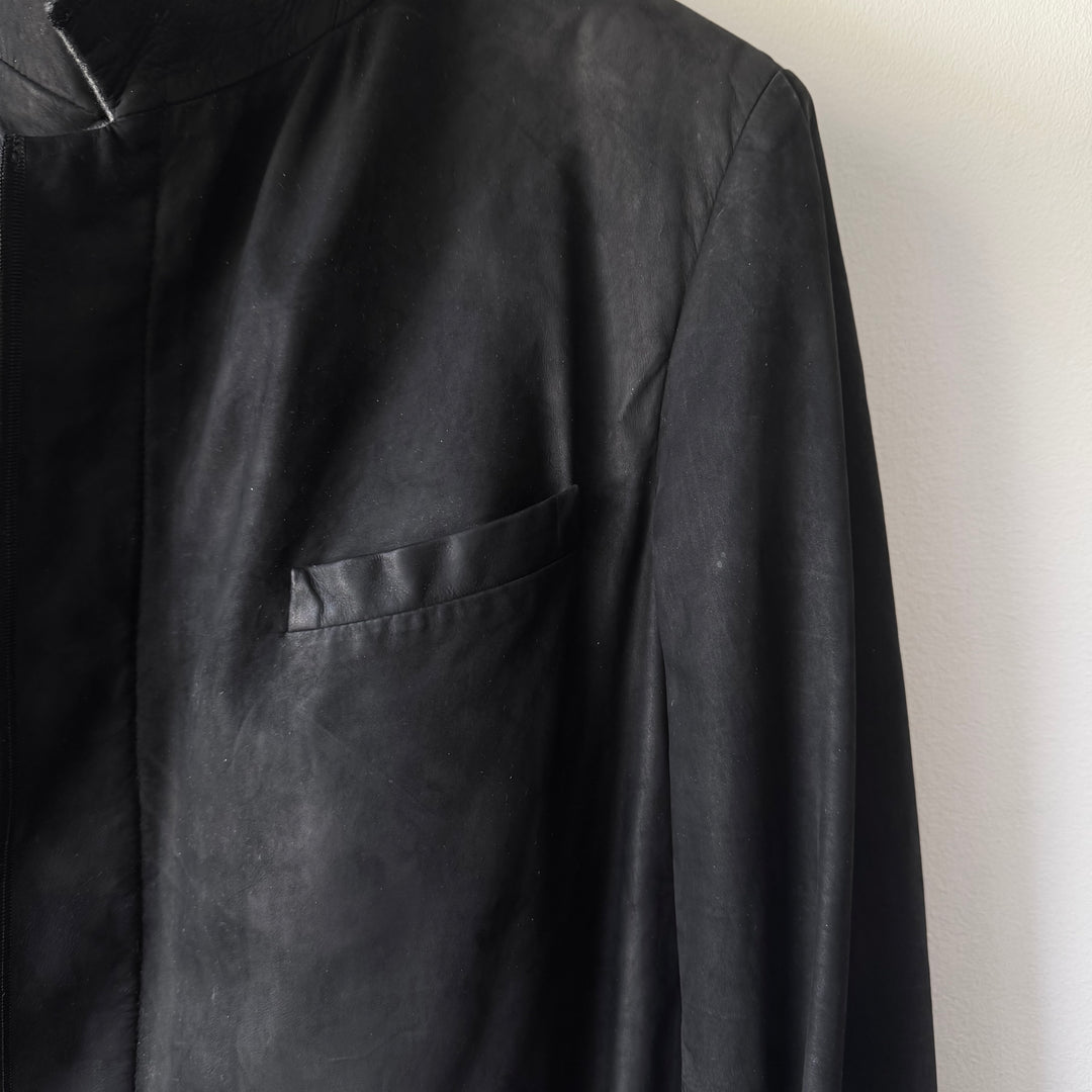 Dior Homme Black Leather Cashmere Lined Shirt Jacket