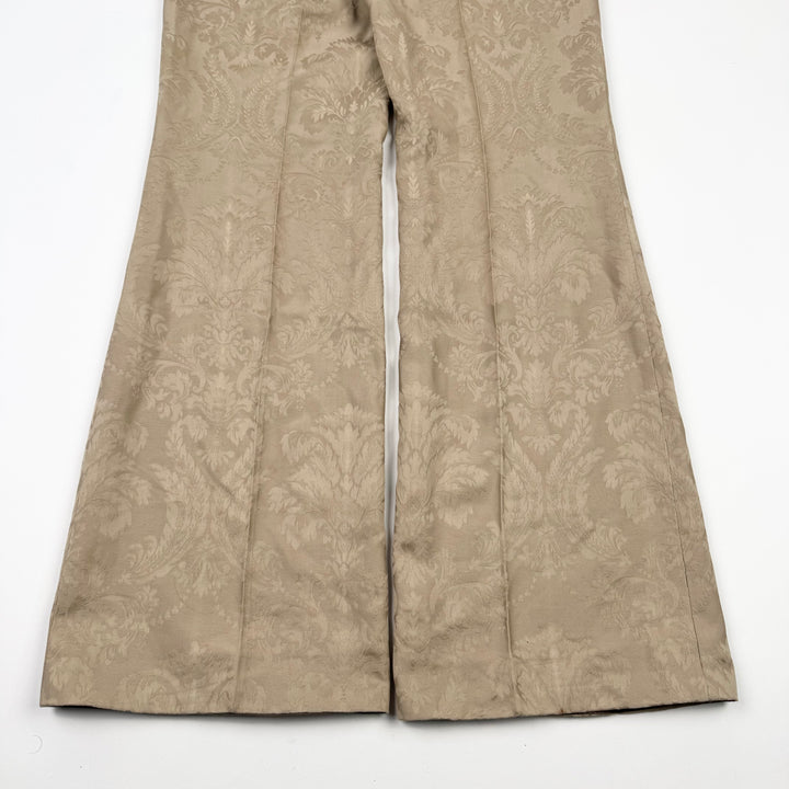 Gucci By Tom Ford SS2000 Champagne Beige Silk Damask Flared Bootcut Pants