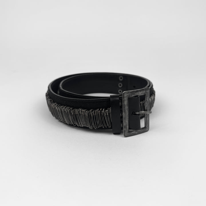 Dries Van Noten 1990s Black Safety Pin Leather Belt