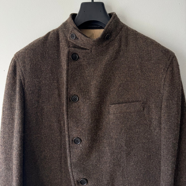 Yohji Yamamoto Pour Homme FW2012 Grey/Brown Wool Asymmetric Stand Collar Coat