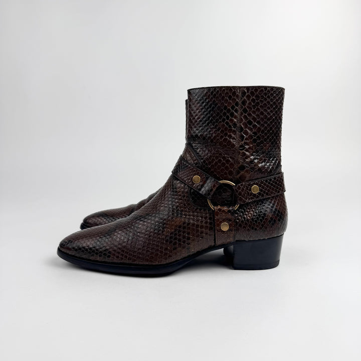 Saint Laurent By Hedi Slimane FW2016 Brown Python Leather Wyatt Harness Boots