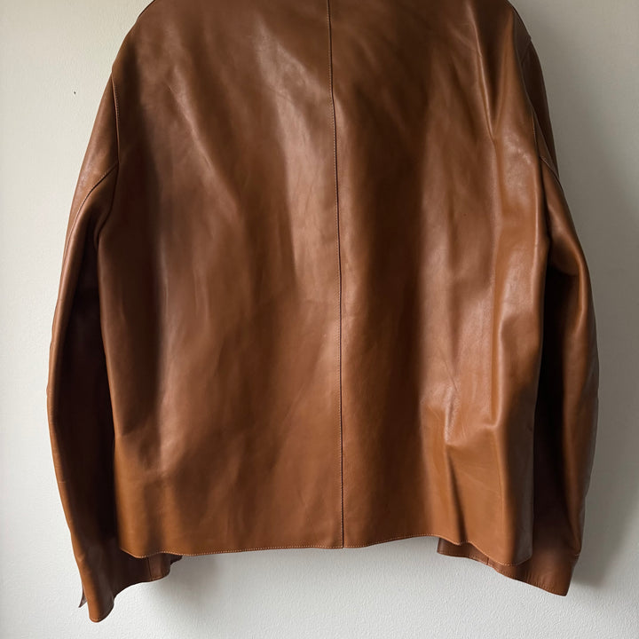 Prada FW2000 Tan Brown Insulated Calf Leather Zip-Up Blouson Jacket