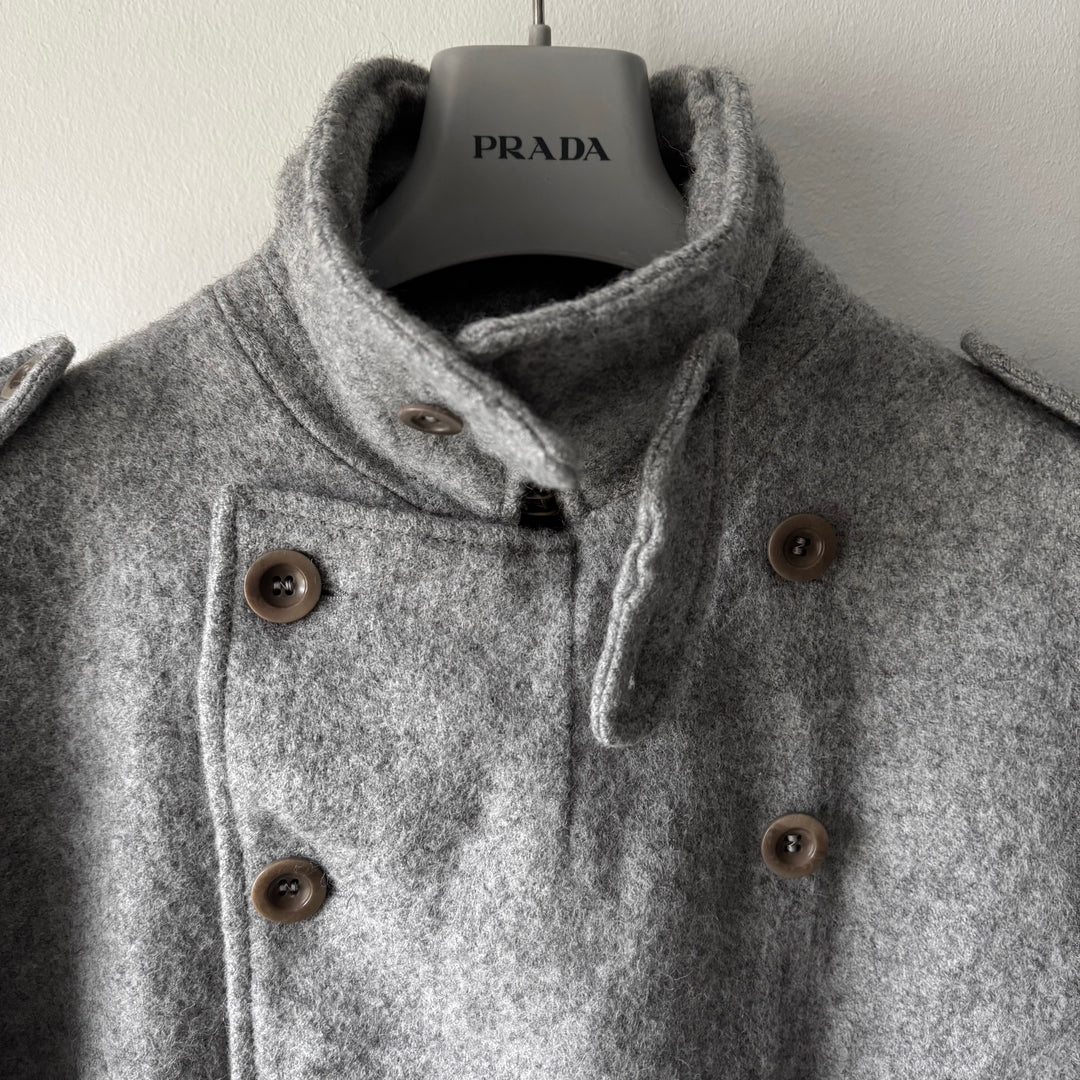 Miu Miu 2000’s Gray Wool Military Double Breasted Overcoat