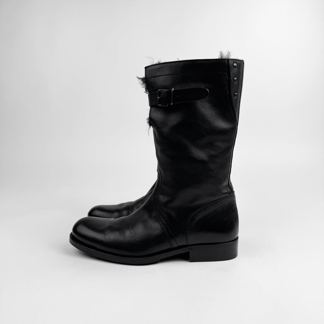 Gucci 2000's Black Shearling Leather Biker Boots