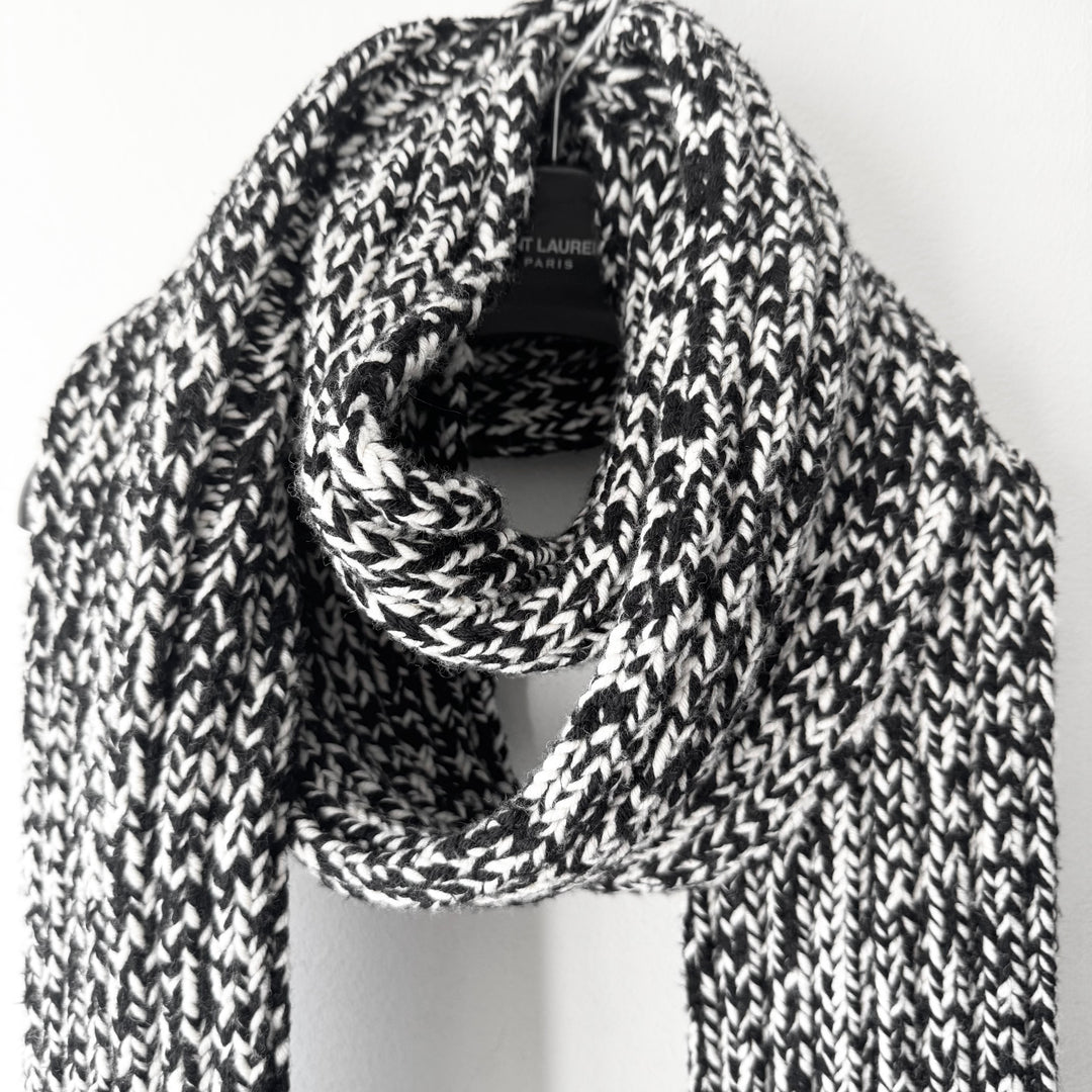 Saint Laurent Black/White Heavy Chunky Knit Wool Scarf