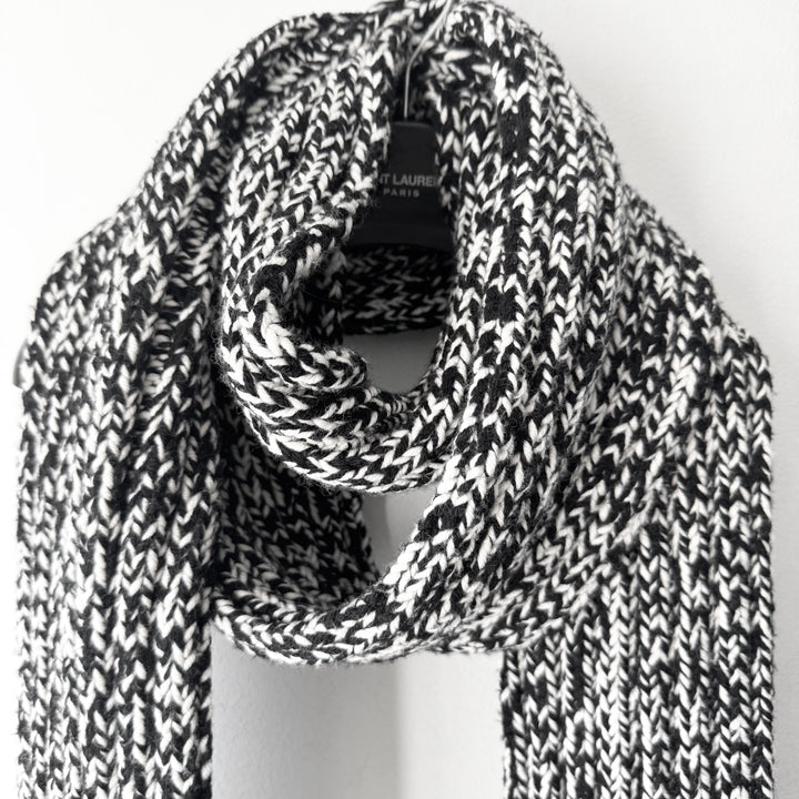Saint Laurent Black/White Heavy Chunky Knit Wool Scarf