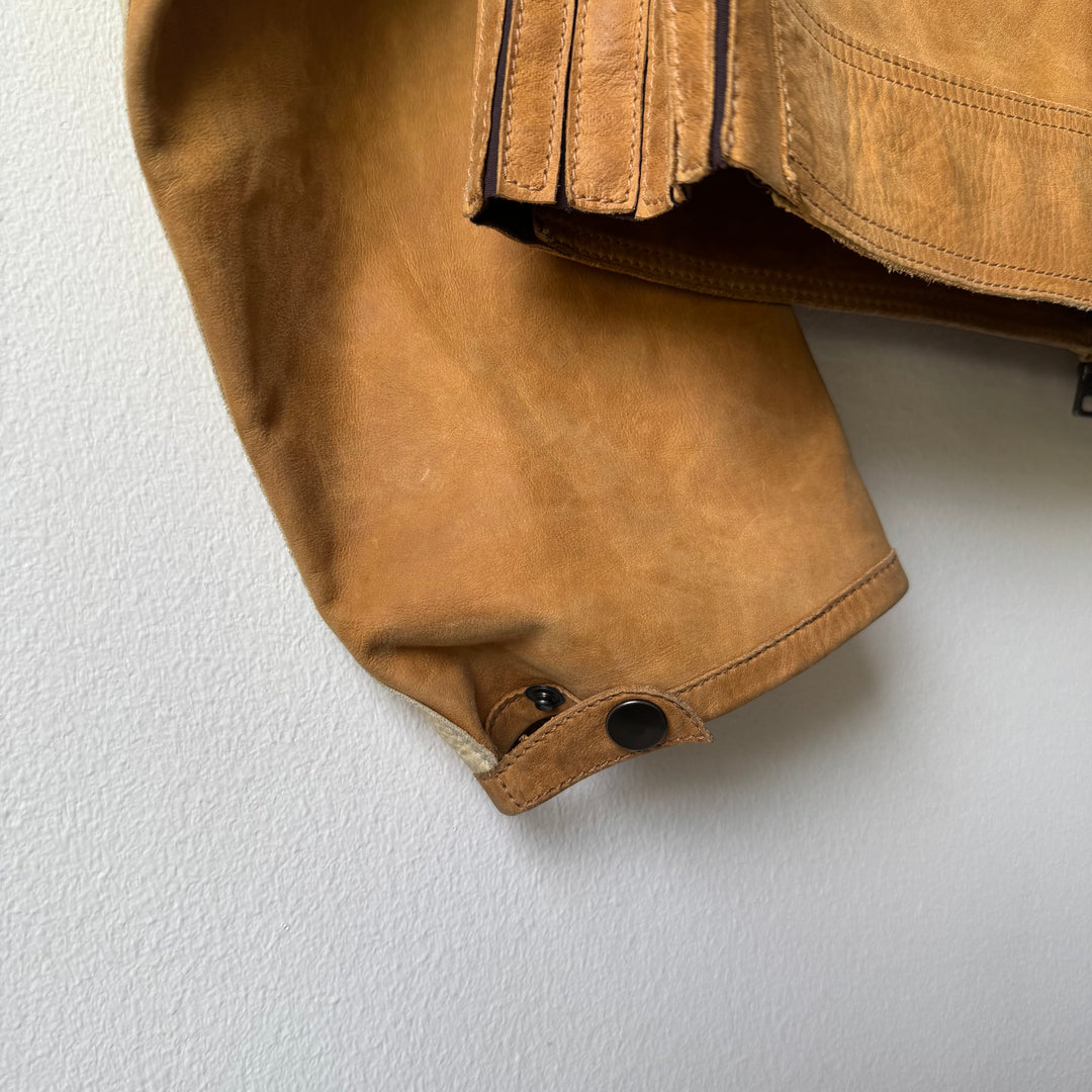 Prada Linea Rossa 2000’s Cropped Cafe Racer Moto Leather Jacket