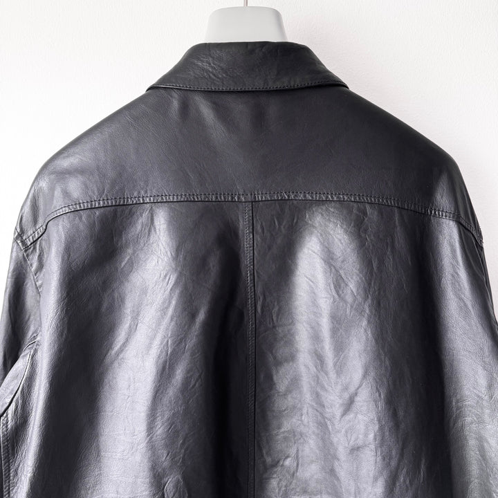 Prada 2000's Black Lamb Leather 1-Pocket Cropped Overshirt Jacket