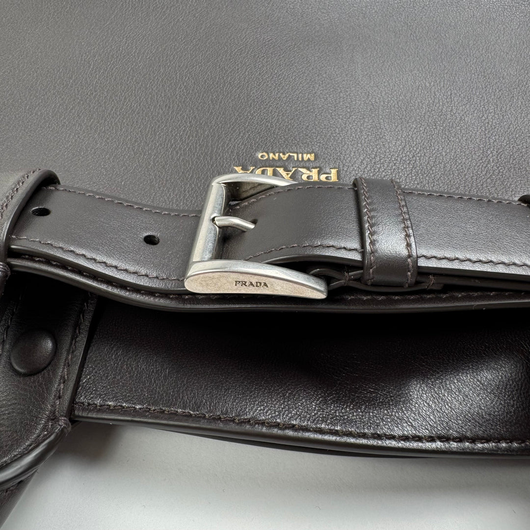 Prada FW2024 Dark Brown Nappa Calf Leather Buckle Belt Bag