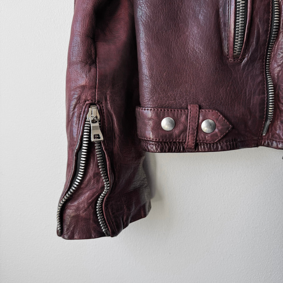 Balmain FW2013 Oxblood Vintage Treated Lamb Leather Double Zip Perfecto Biker Jacket