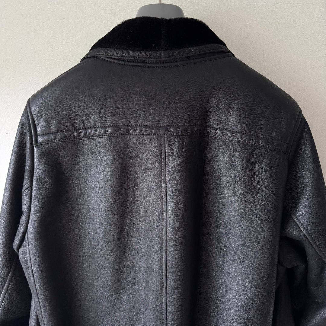 Prada FW2002 Black Long Shearling Leather Coat