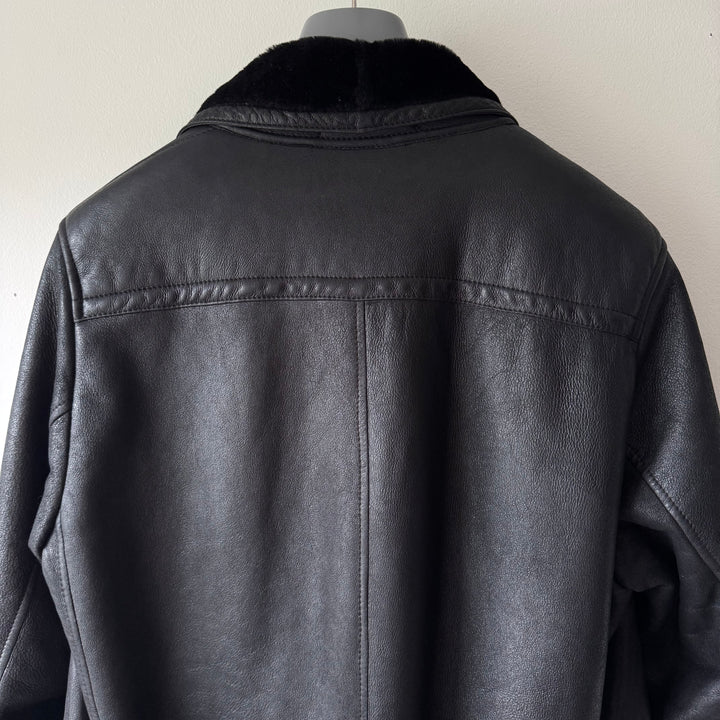 Prada FW2002 Black Long Shearling Leather Coat