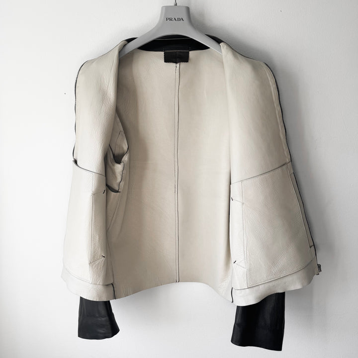 Prada FW2000 Black/White Zip Blouson Leather Jacket