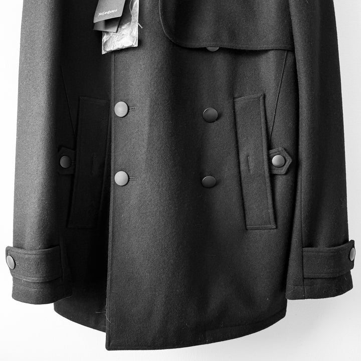 Yves Saint Laurent FW2012 Black Wool Military Double Breasted Short Coat